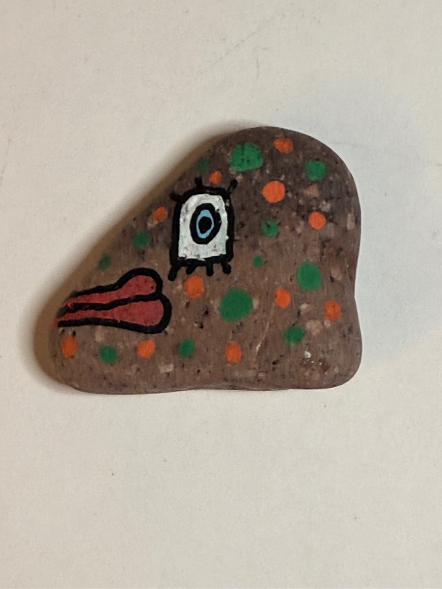 Hand-Painted Talismeme Rock Art — Whimsical Monster Eye Design with Colorful Dots