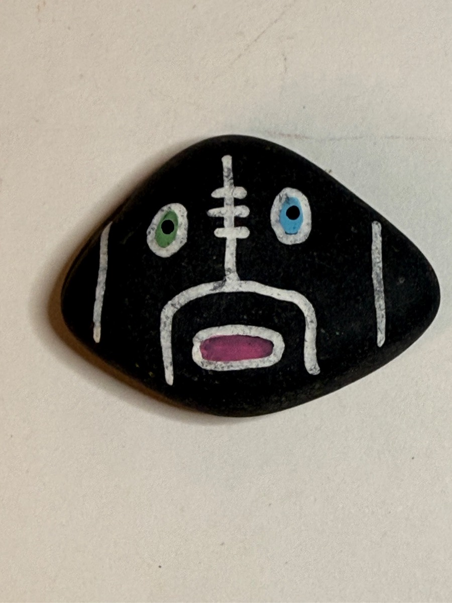 Hand-Painted Talismeme Rock Art — Abstract Face Design on Natural Stone