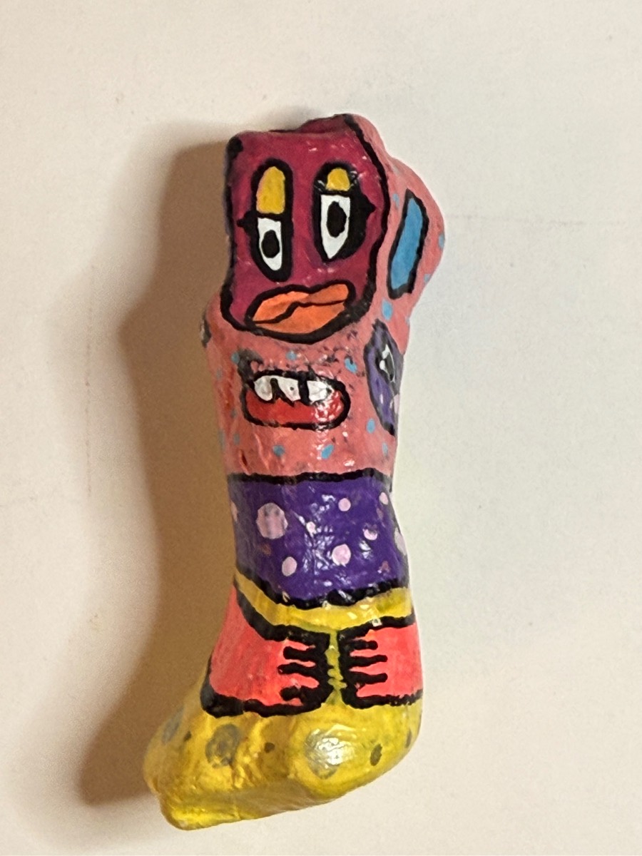 Hand-Painted WARERABBIT Talesmeme Rock Art Sculpture — Colorful Abstract Folk Art Figure