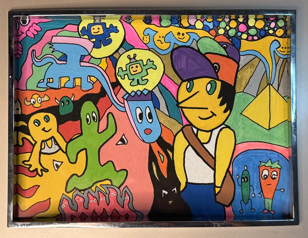 Original Framed Dream Art — Colorful Cartoon Characters & Creatures, Psychedelic Scene