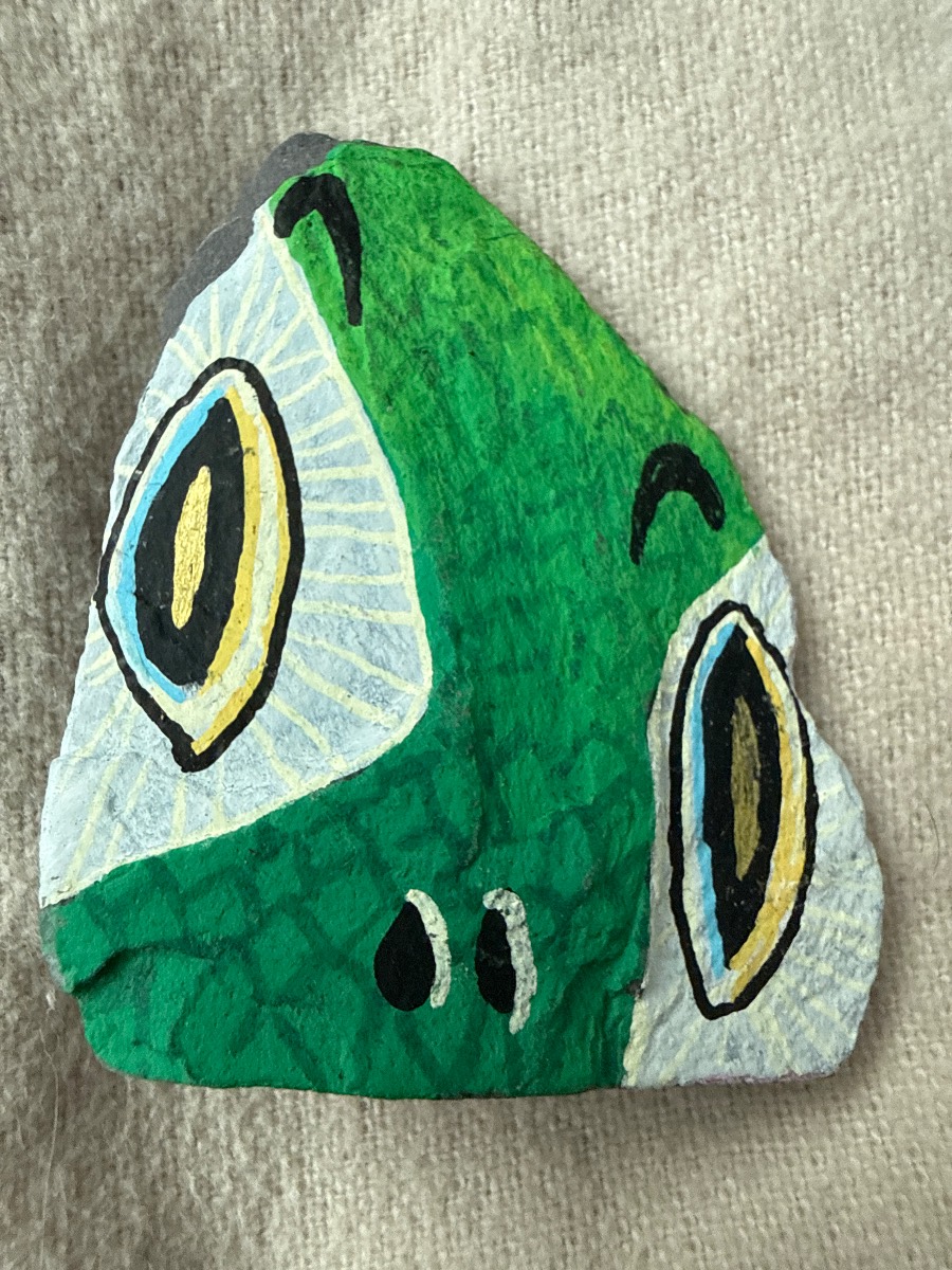 Hand-Painted (PRE PEPE) Frog Rock Art — Signed Original Folk Art Stone